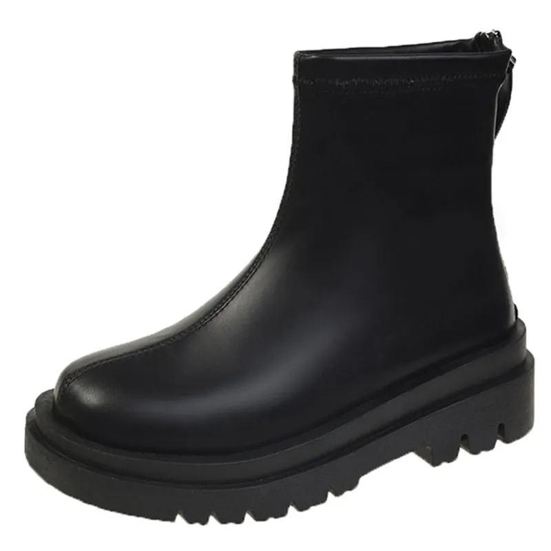 Soft Leather Platform Ankle Boots with Back Zipper