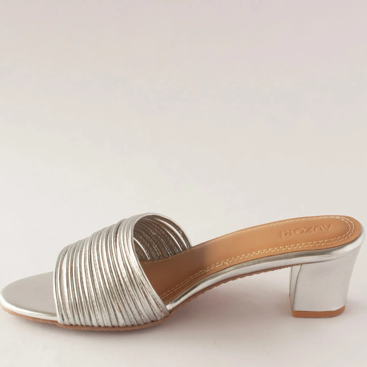 Strappy Silver Strings Block Heels