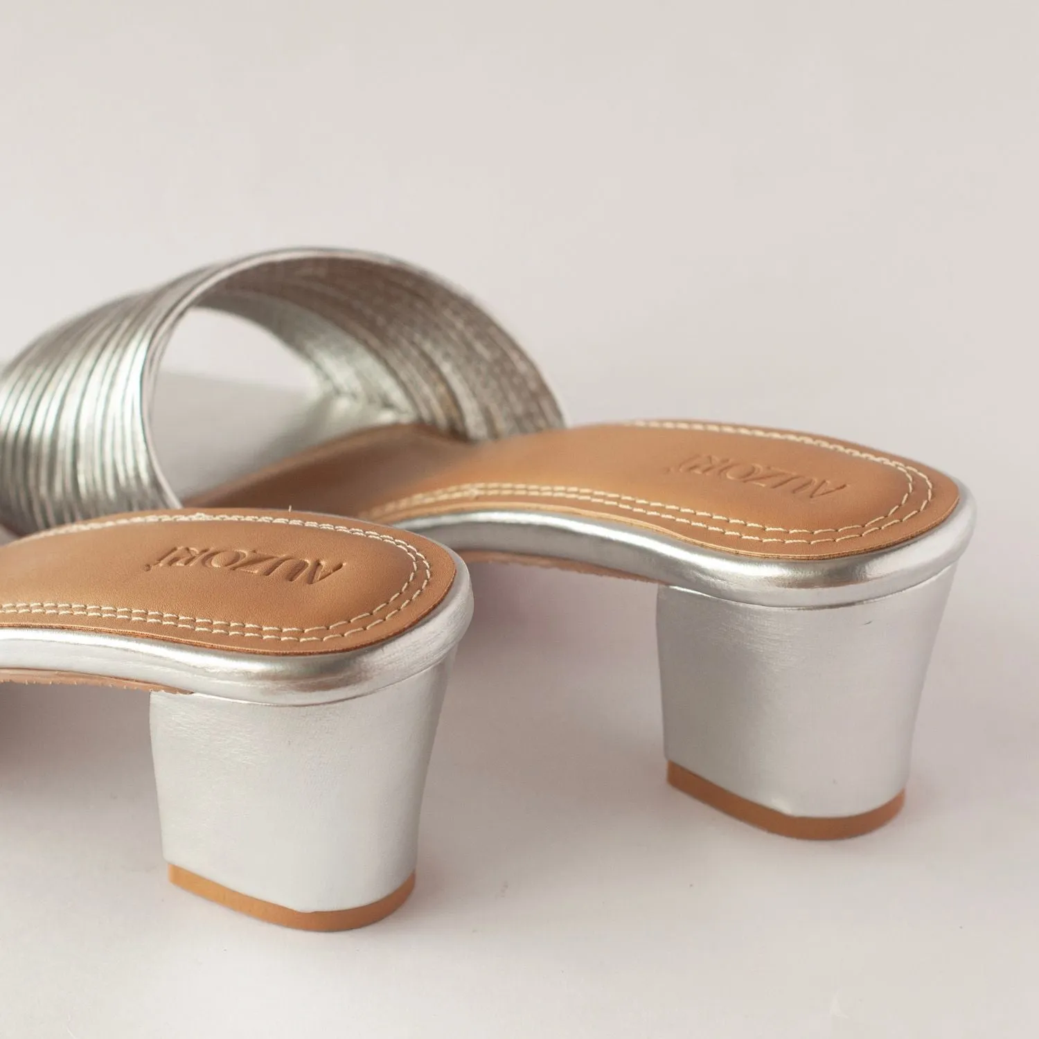 Strappy Silver Strings Block Heels