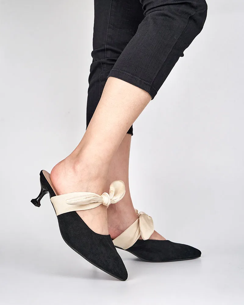 Suede Bow-knot Kitten Heel Mule