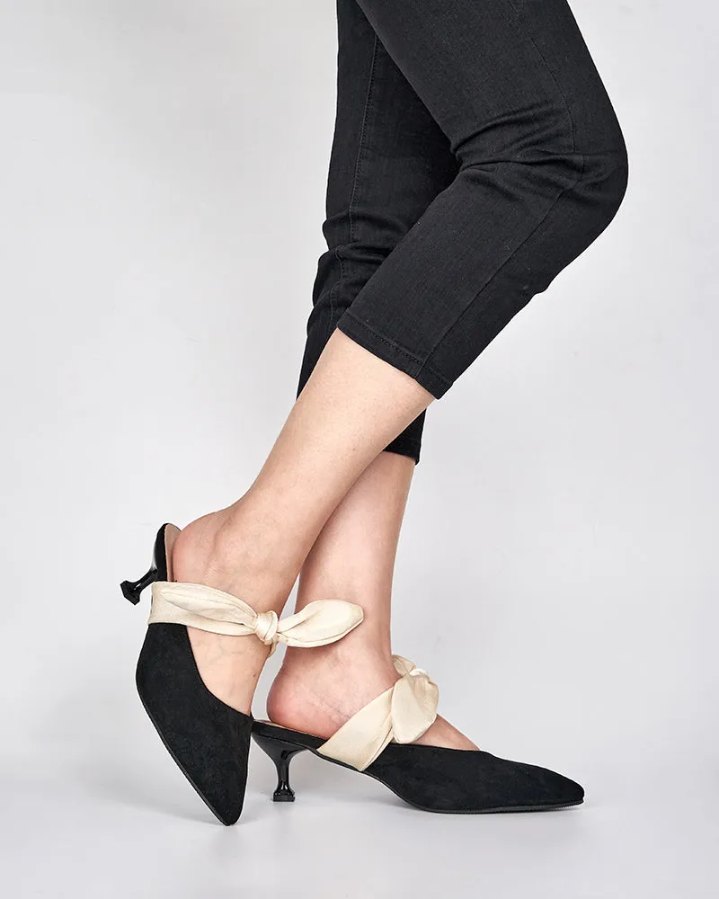 Suede Bow-knot Kitten Heel Mule