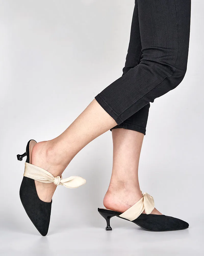 Suede Bow-knot Kitten Heel Mule