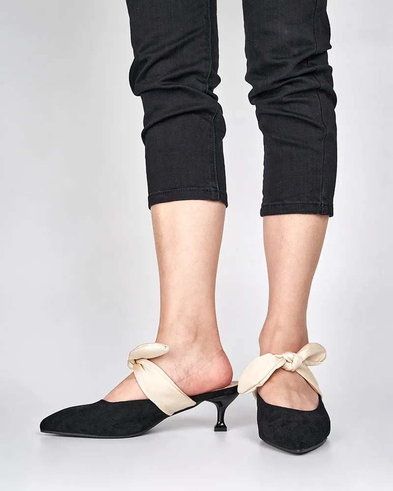 Suede Bow-knot Kitten Heel Mule