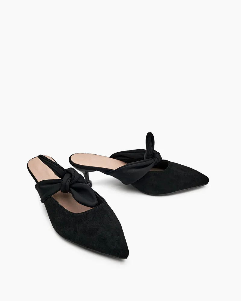 Suede Bow-knot Kitten Heel Mule