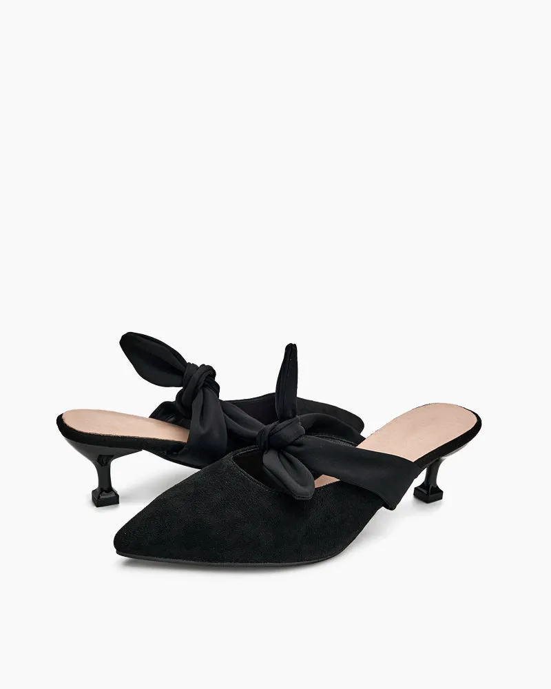 Suede Bow-knot Kitten Heel Mule