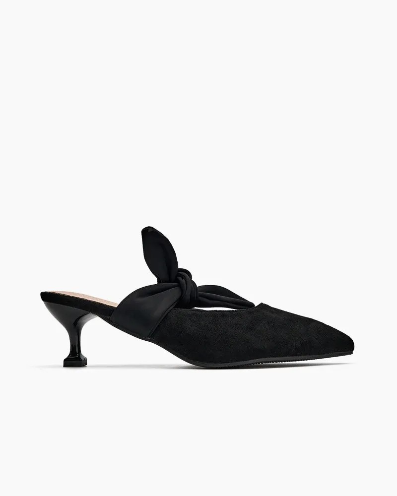 Suede Bow-knot Kitten Heel Mule