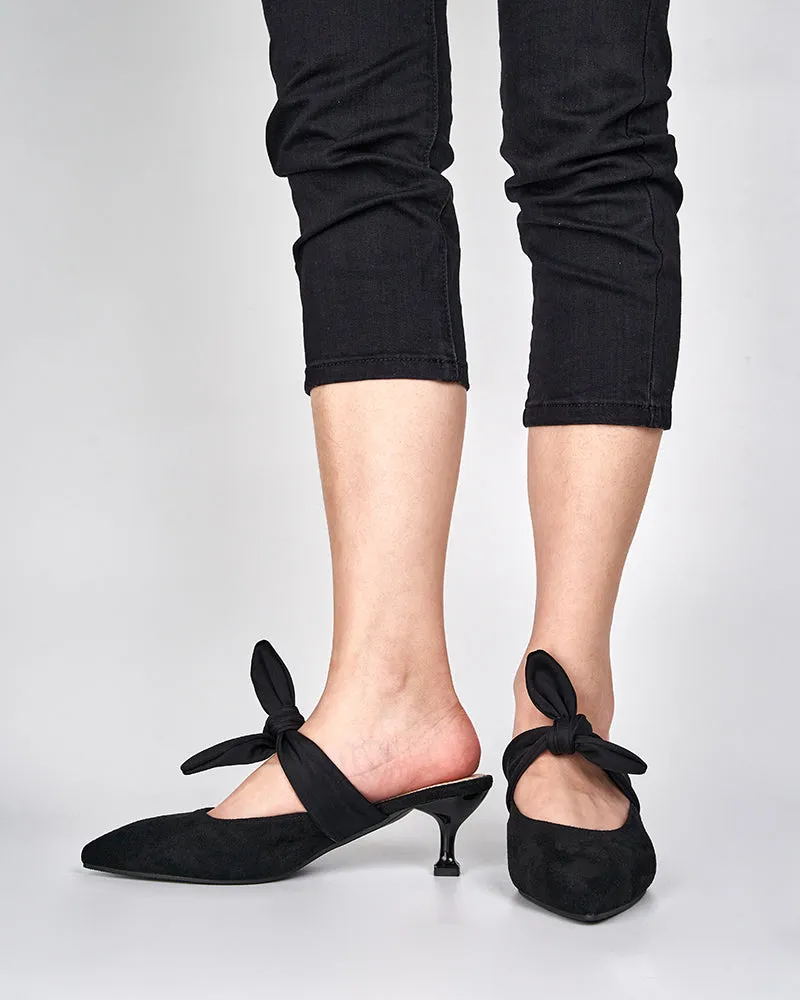 Suede Bow-knot Kitten Heel Mule