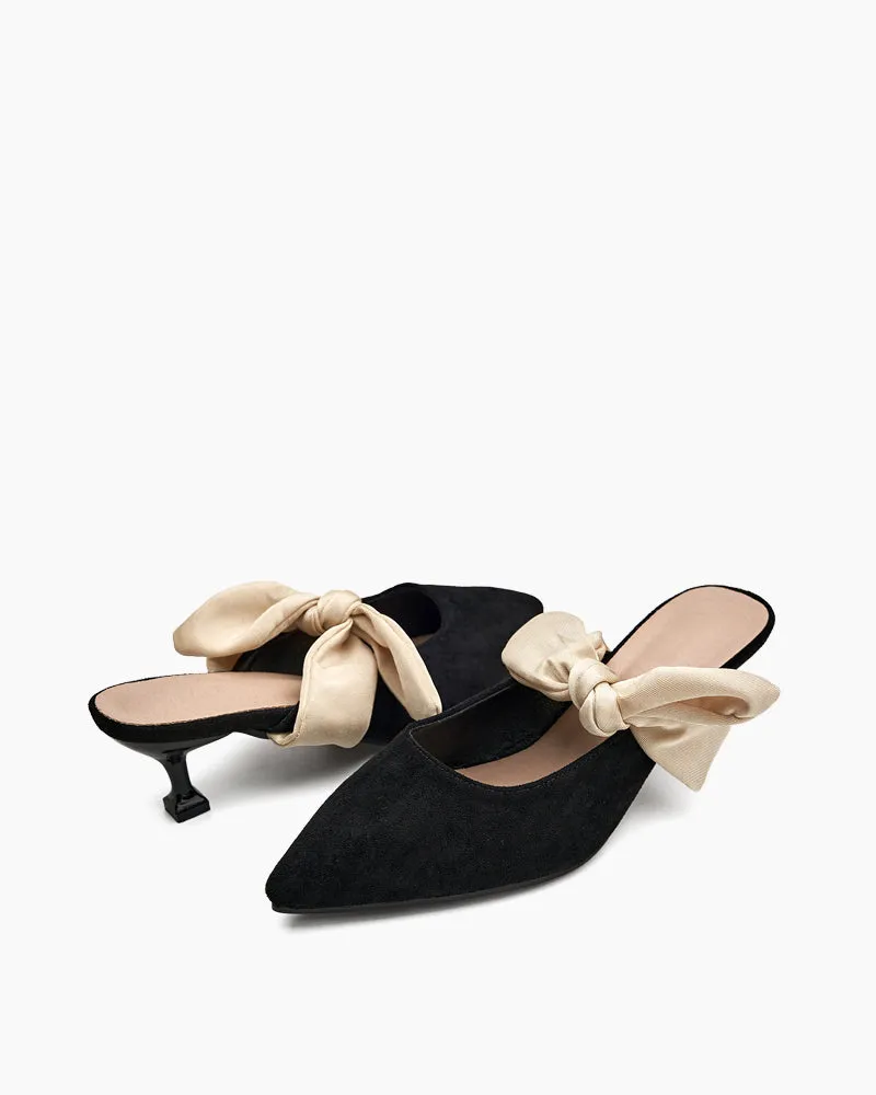 Suede Bow-knot Kitten Heel Mule