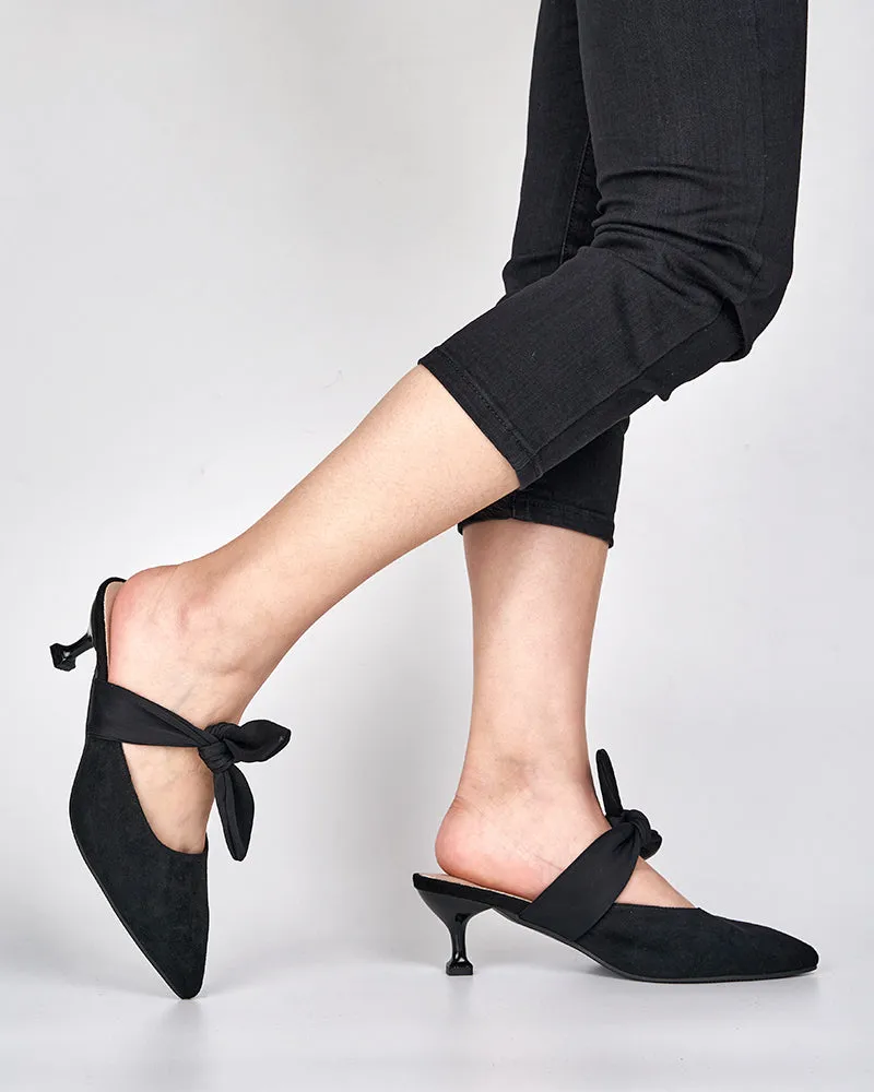 Suede Bow-knot Kitten Heel Mule
