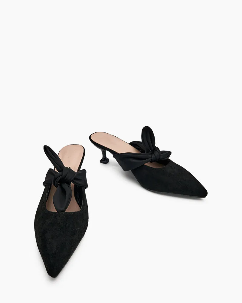 Suede Bow-knot Kitten Heel Mule