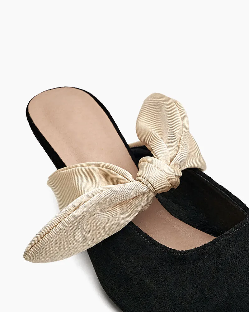 Suede Bow-knot Kitten Heel Mule