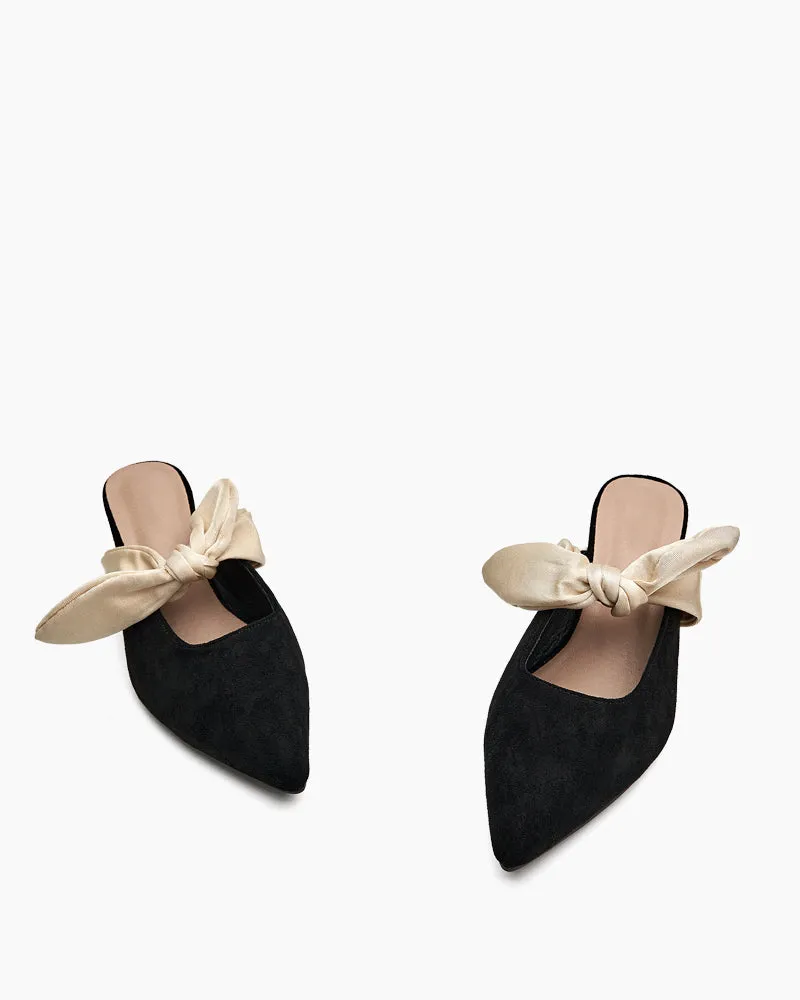 Suede Bow-knot Kitten Heel Mule