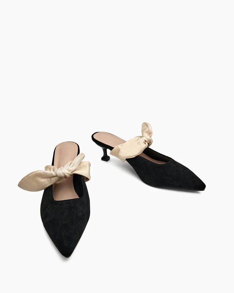 Suede Bow-knot Kitten Heel Mule