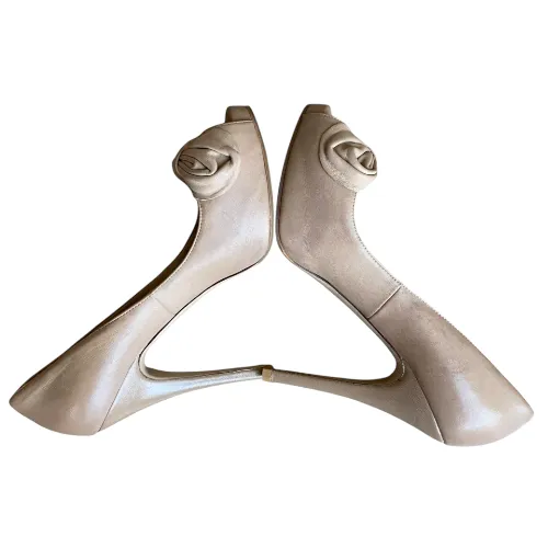 VALENTINO GARAVANI Taupe Leather Bow Detail Peep Toe Platform Pumps, Size 39