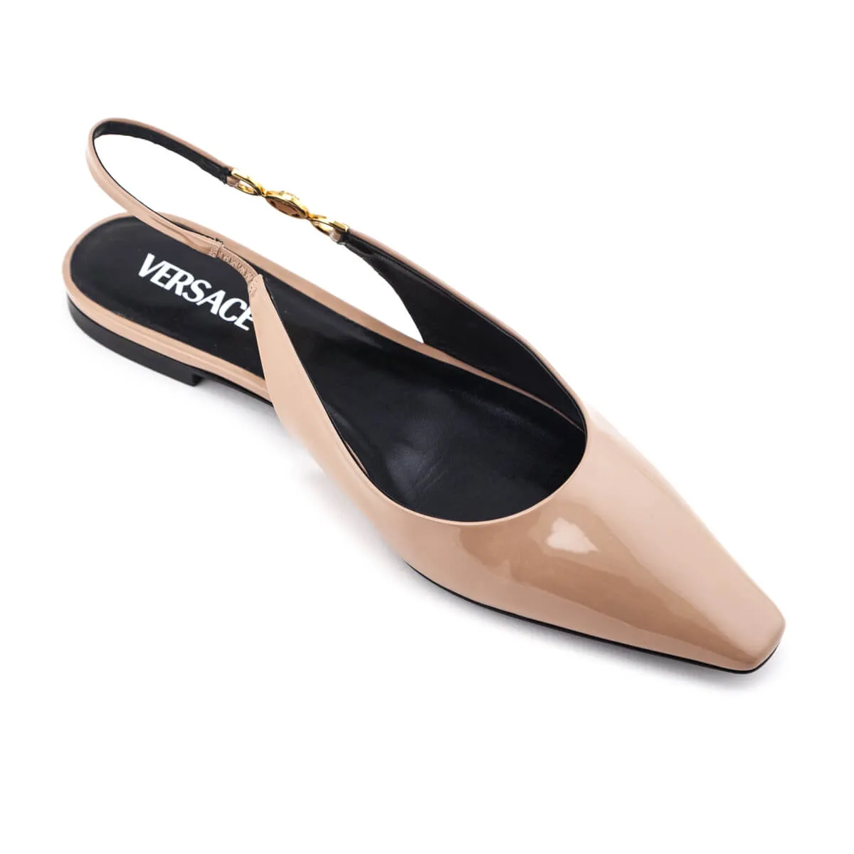 Versace Beige Patent Medusa-Plaque Slingback Ballet Flats Size US 11 | IT 41 