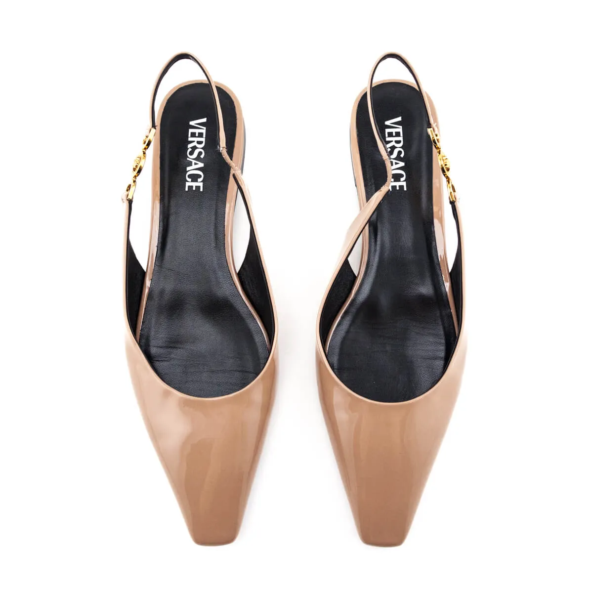 Versace Beige Patent Medusa-Plaque Slingback Ballet Flats Size US 11 | IT 41 