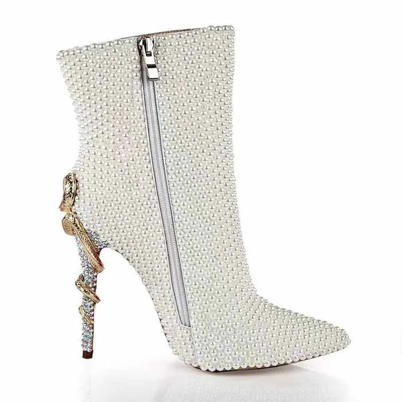 Wedding Boots Rhinestone Pointed Toe Stiletto Heel Bridal's Boots