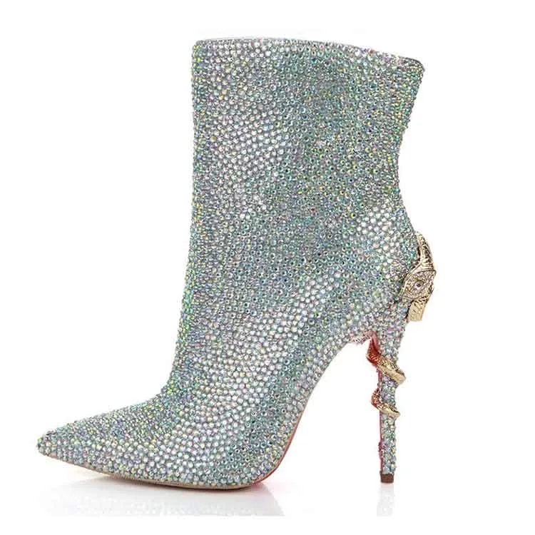 Wedding Boots Rhinestone Pointed Toe Stiletto Heel Bridal's Boots