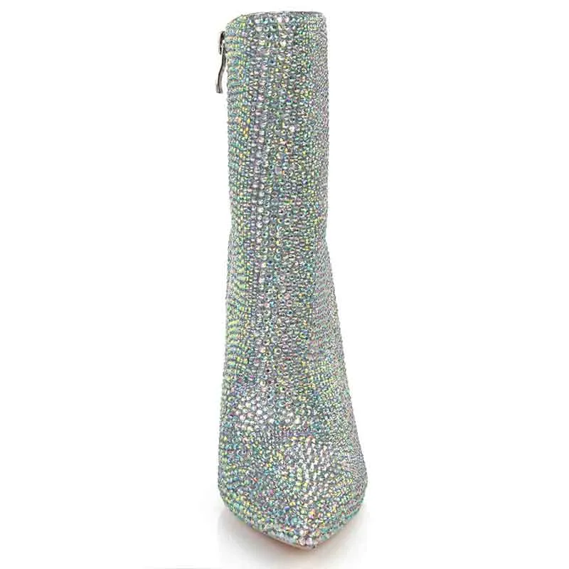 Wedding Boots Rhinestone Pointed Toe Stiletto Heel Bridal's Boots