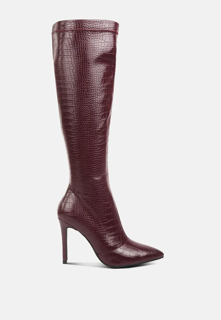 wheedle croc high heeled calf boots