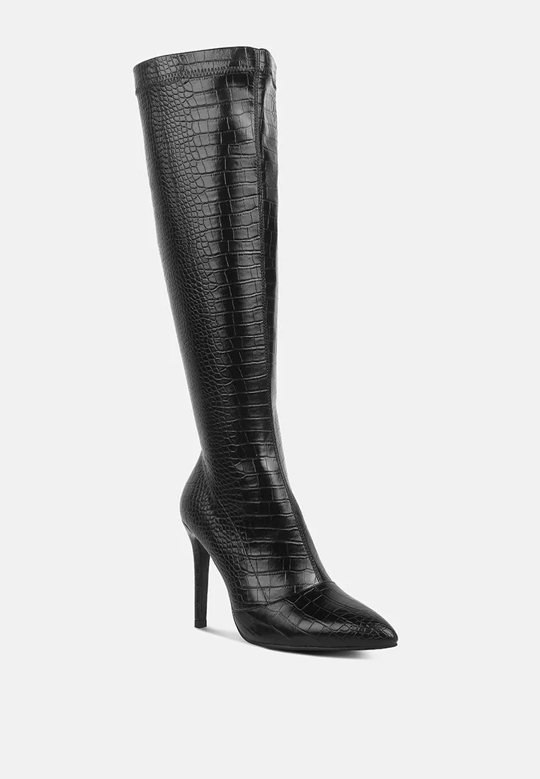 wheedle croc high heeled calf boots