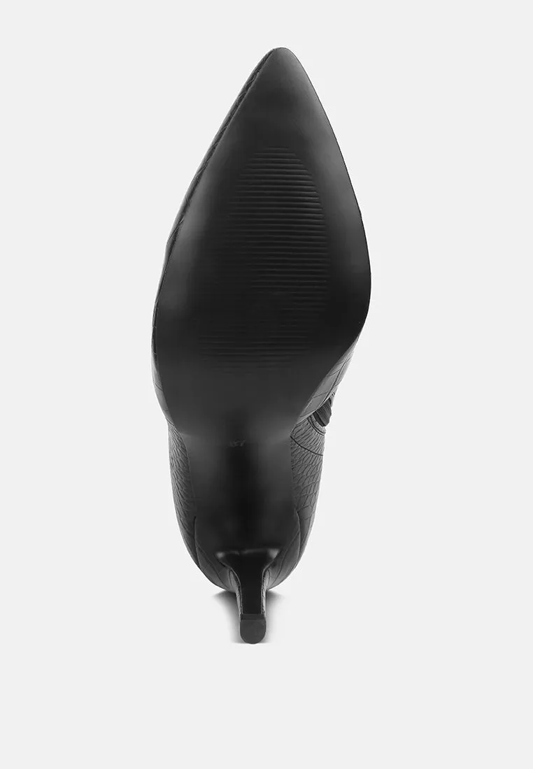 wheedle croc high heeled calf boots