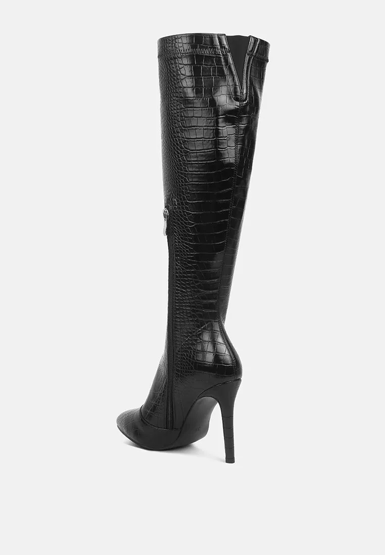 wheedle croc high heeled calf boots