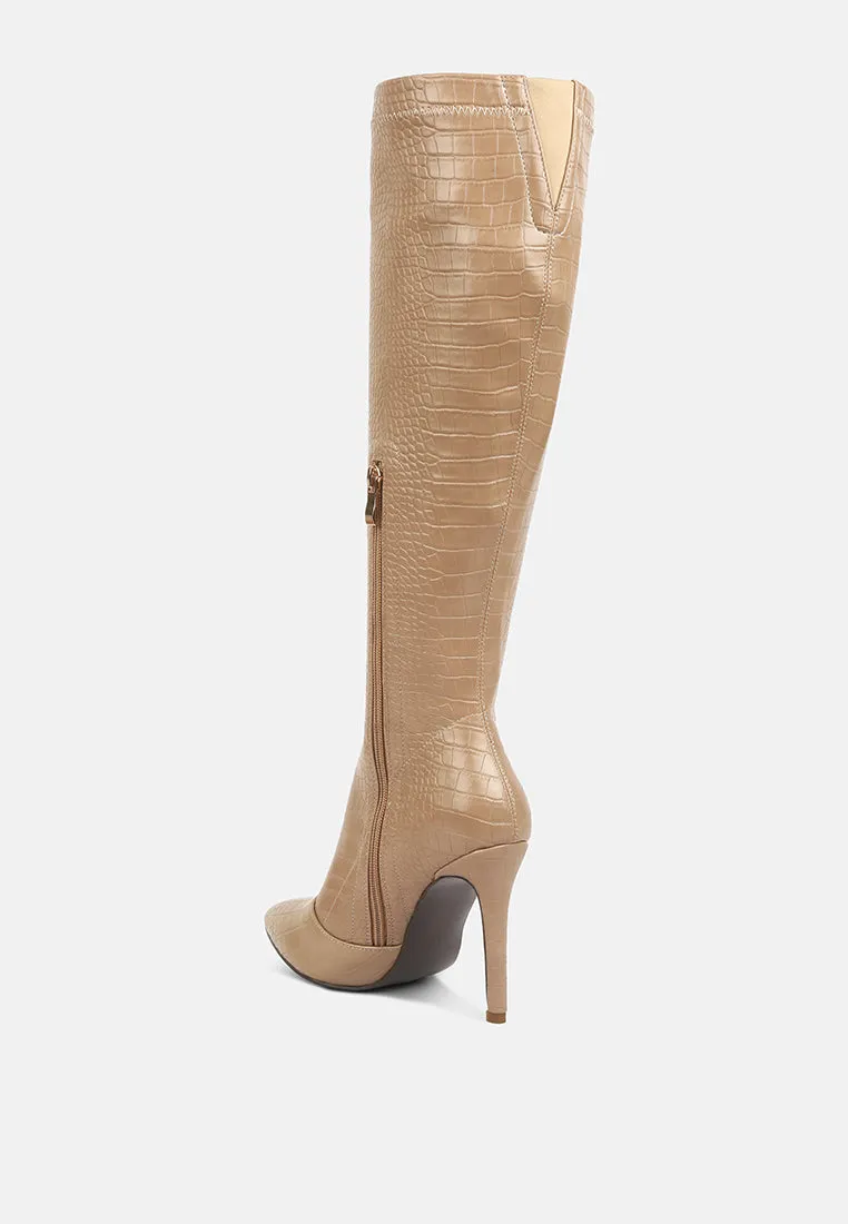 wheedle croc high heeled calf boots