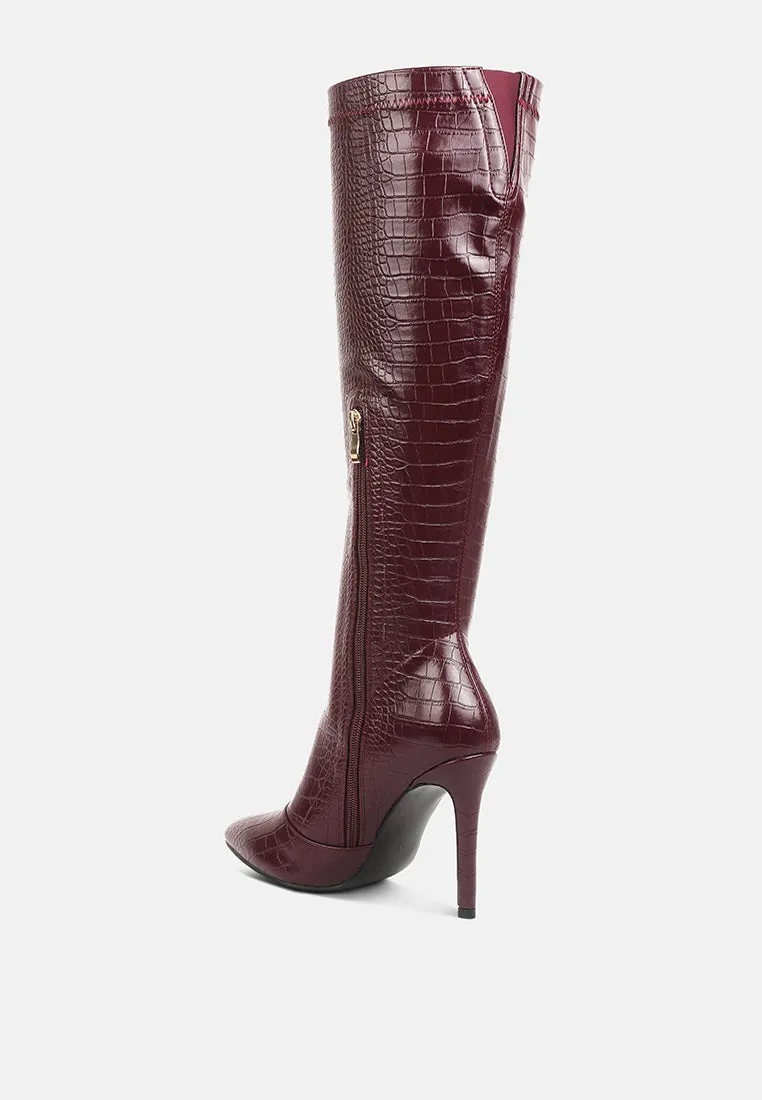 wheedle croc high heeled calf boots