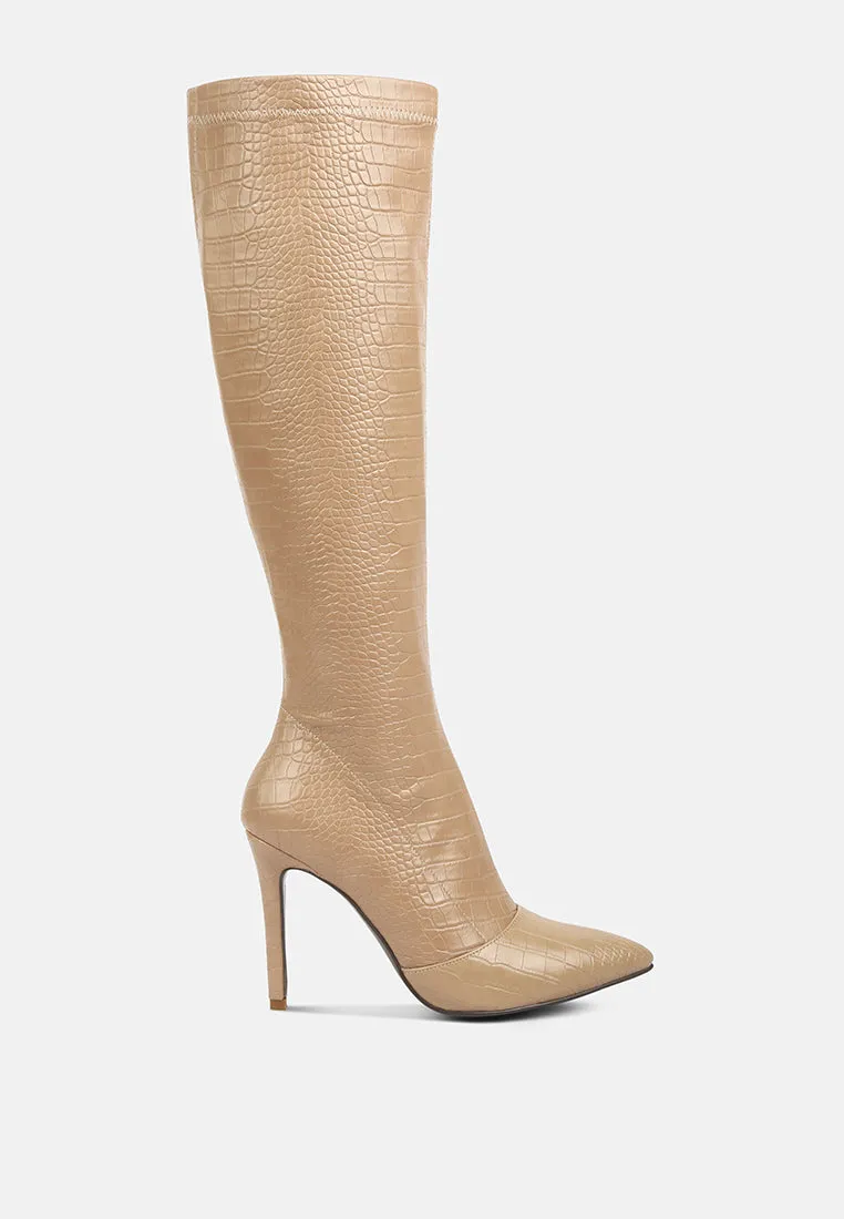 wheedle croc high heeled calf boots