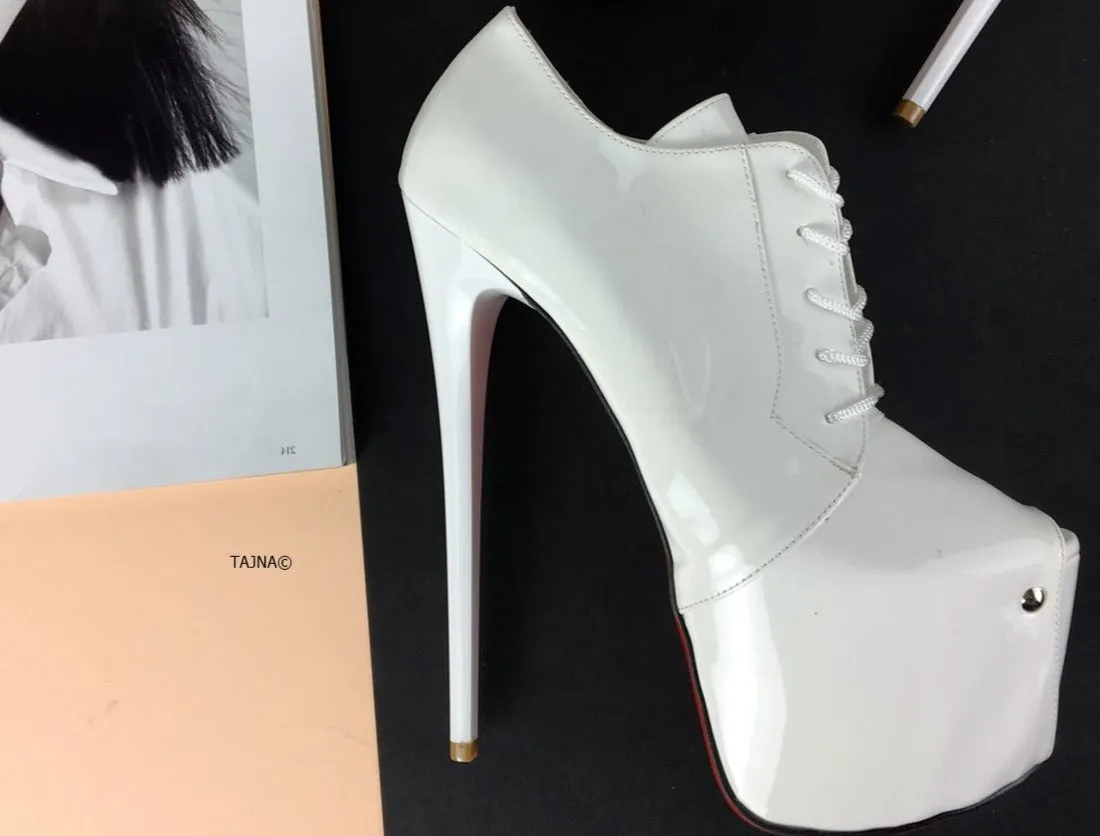 White Glossy Open Toe Ankle Heels