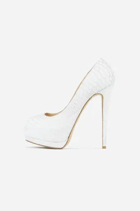 White Snake Embossed Leather Open-Toe Pumps