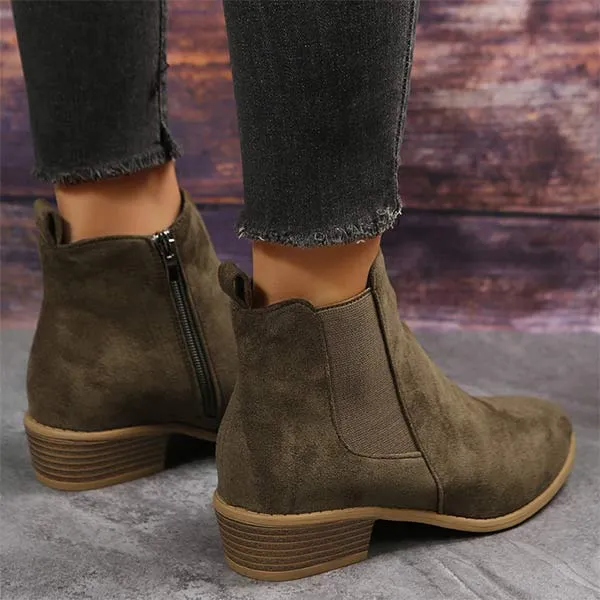 Women'S Chunky Heel Side Zip Short Boots 58433226C