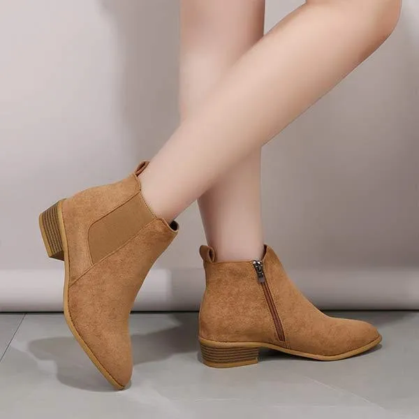 Women'S Chunky Heel Side Zip Short Boots 58433226C