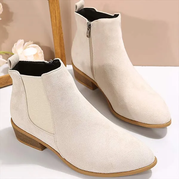 Women'S Chunky Heel Side Zip Short Boots 58433226C