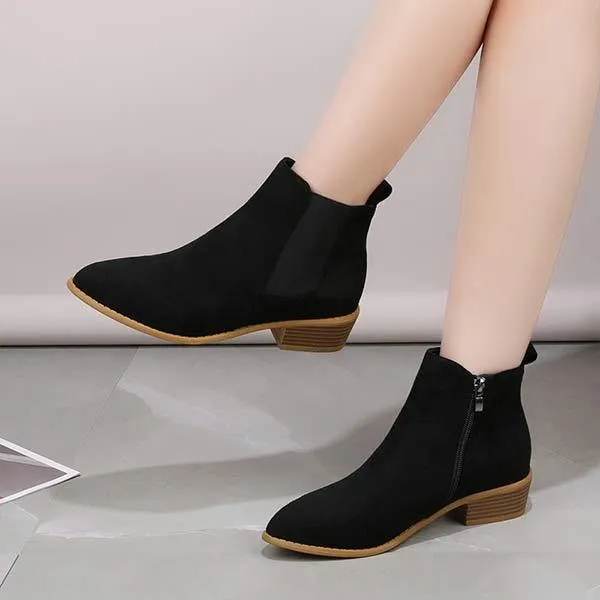 Women'S Chunky Heel Side Zip Short Boots 58433226C