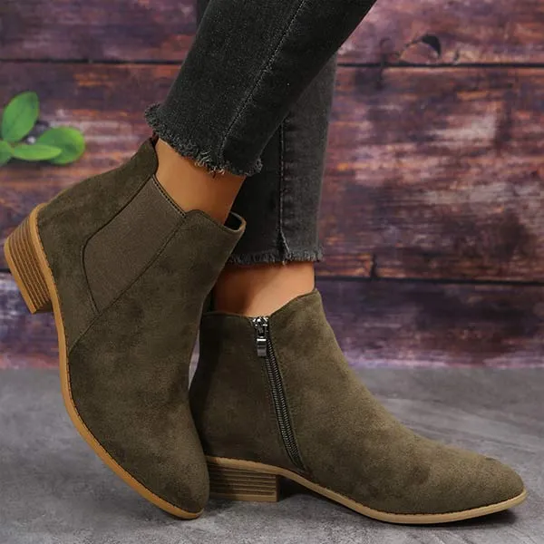 Women'S Chunky Heel Side Zip Short Boots 58433226C