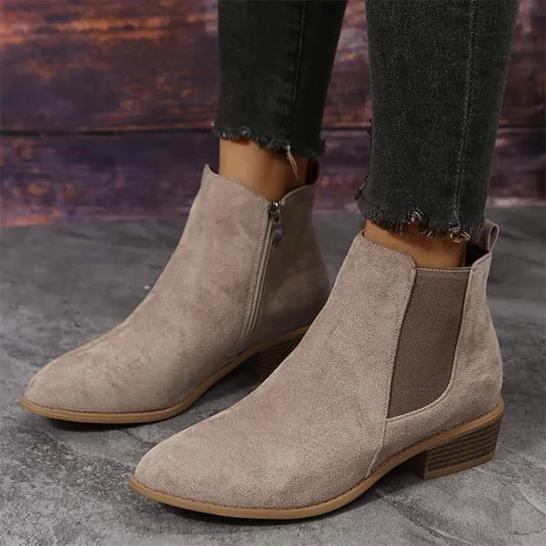 Women'S Chunky Heel Side Zip Short Boots 58433226C