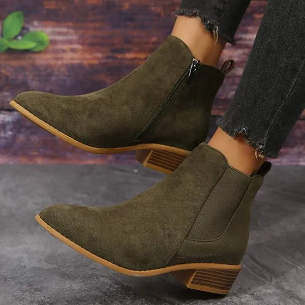Women'S Chunky Heel Side Zip Short Boots 58433226C