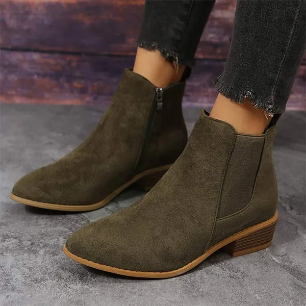 Women'S Chunky Heel Side Zip Short Boots 58433226C