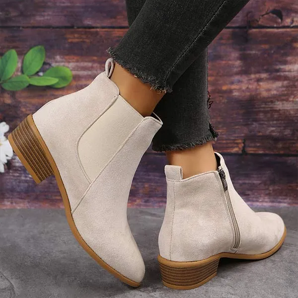 Women'S Chunky Heel Side Zip Short Boots 58433226C