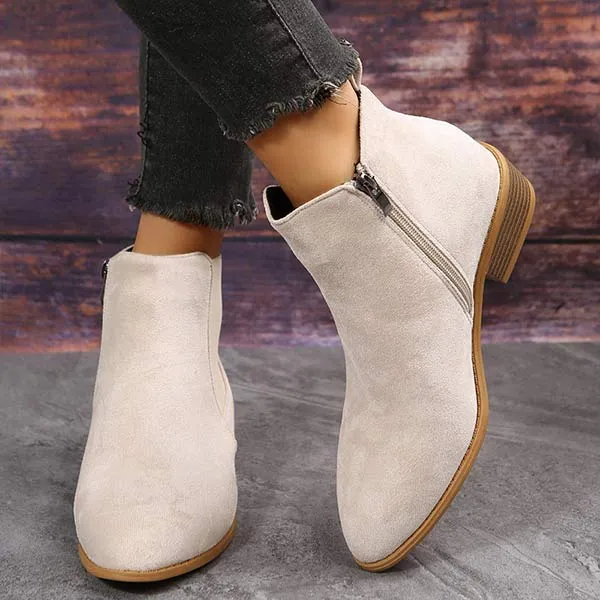 Women'S Chunky Heel Side Zip Short Boots 58433226C