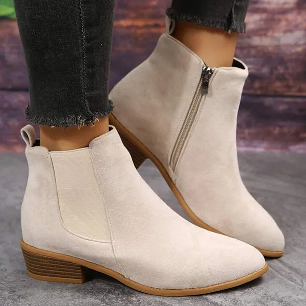 Women'S Chunky Heel Side Zip Short Boots 58433226C