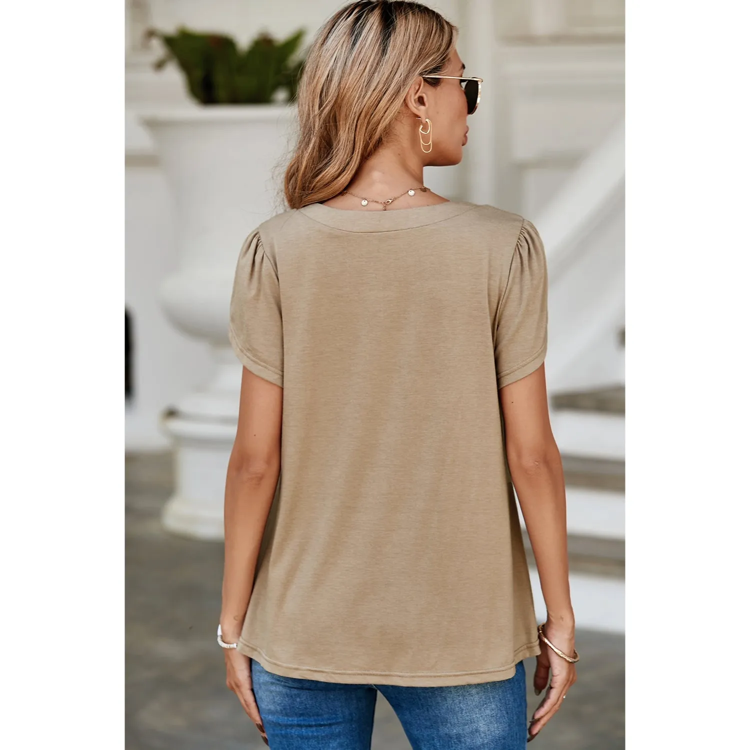 Women's Petal Short Sleeve Square Neck Tunic Tops