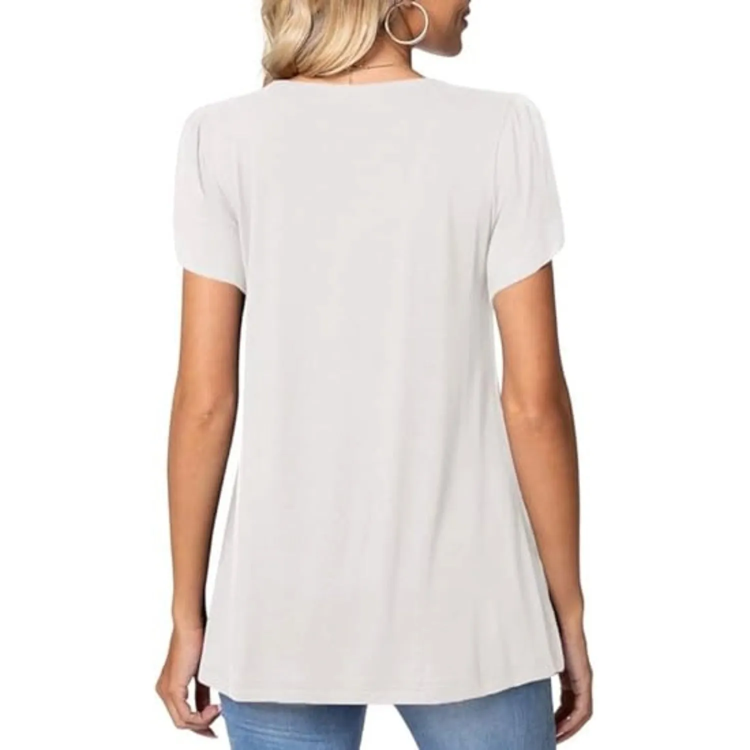 Women's Petal Short Sleeve Square Neck Tunic Tops