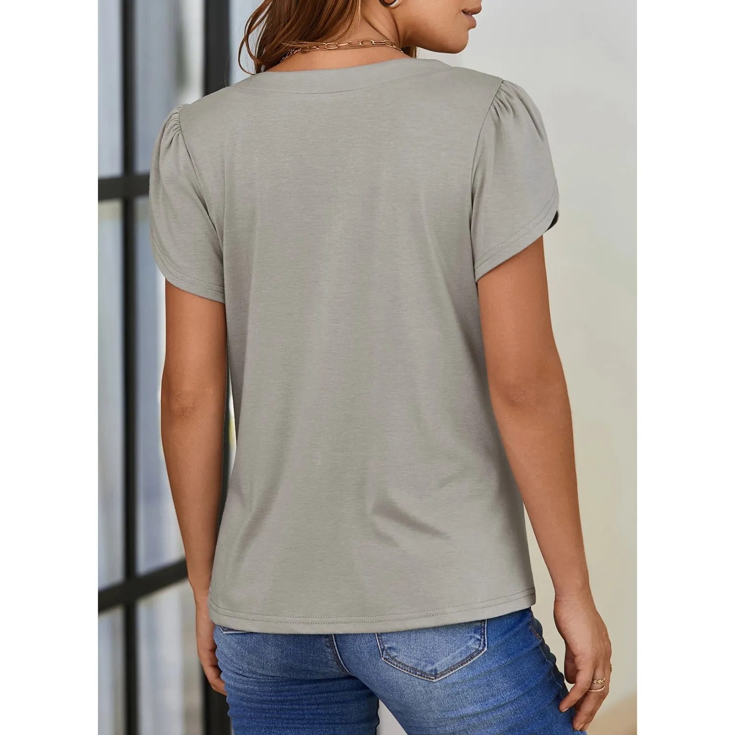 Women's Petal Short Sleeve Square Neck Tunic Tops