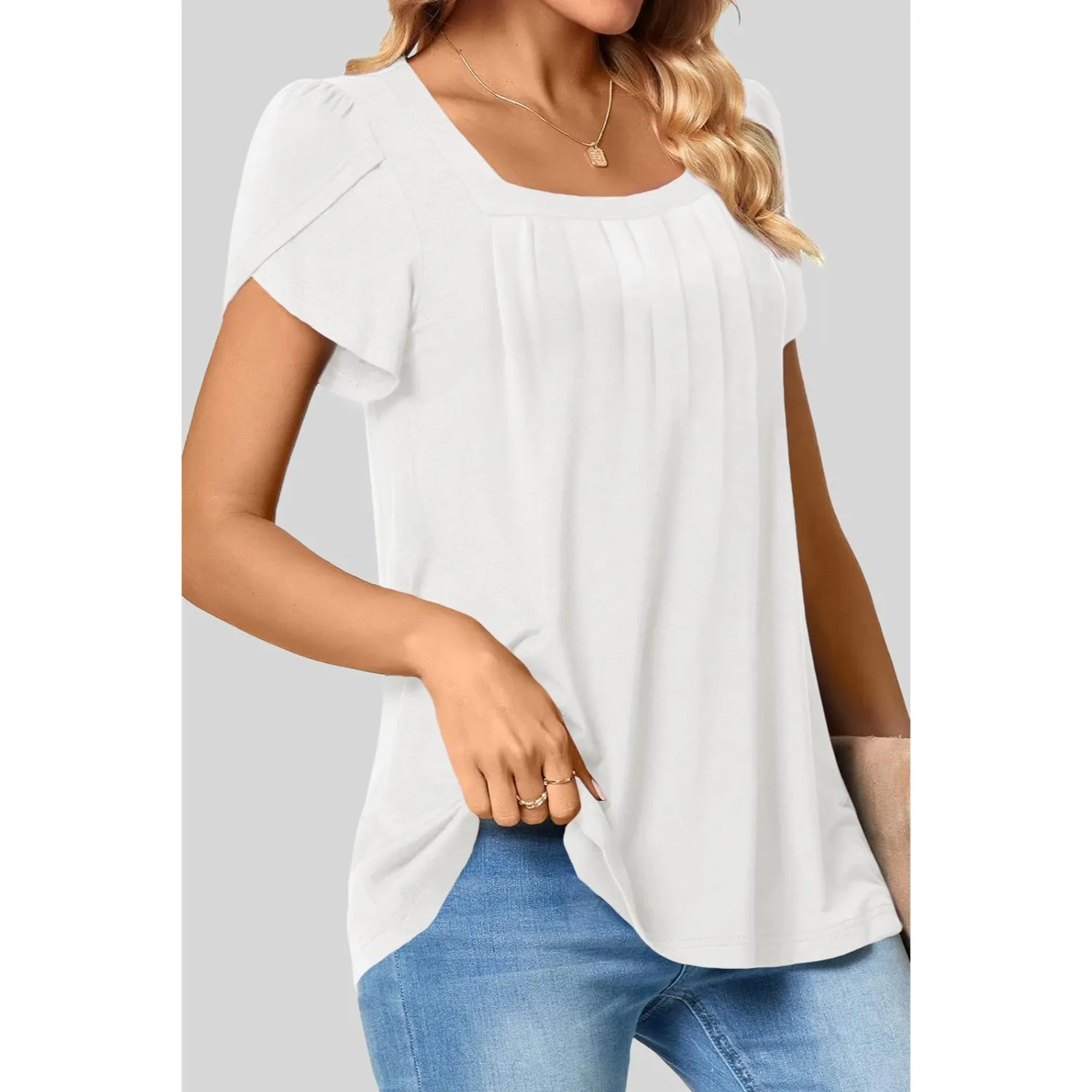 Women's Petal Short Sleeve Square Neck Tunic Tops