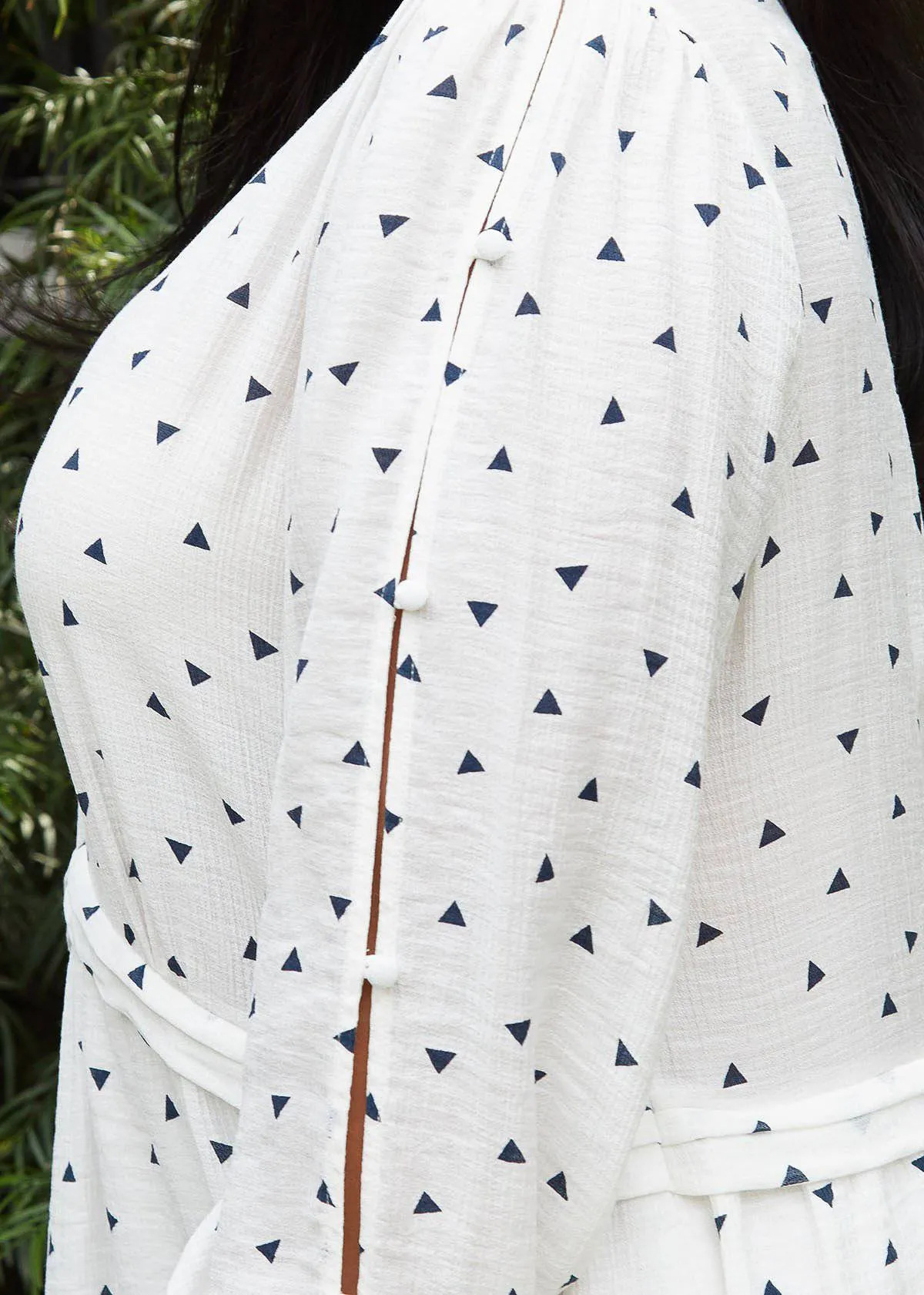 Women's Plus Size Triangle Print Long Sleeve Dress in White Triangle