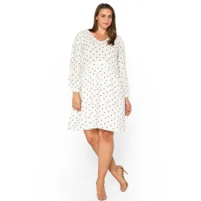Women's Plus Size Triangle Print Long Sleeve Dress in White Triangle