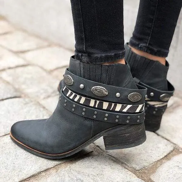 Women's Retro Square Heel Mid-Heel Short Boots 60579630C